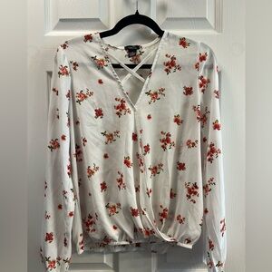 Rue21 White Floral Blouse with Red Accents